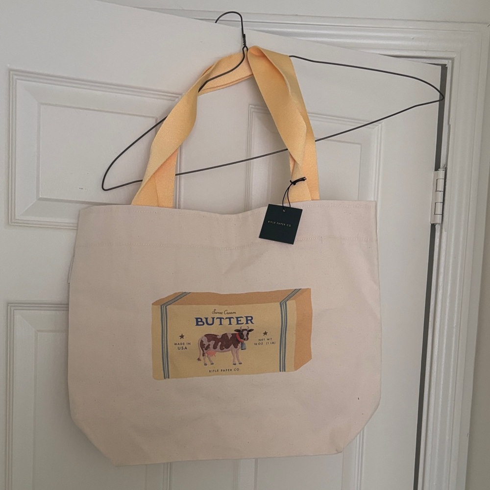 Canvas Butter Print Tote Bag with Yellow Straps